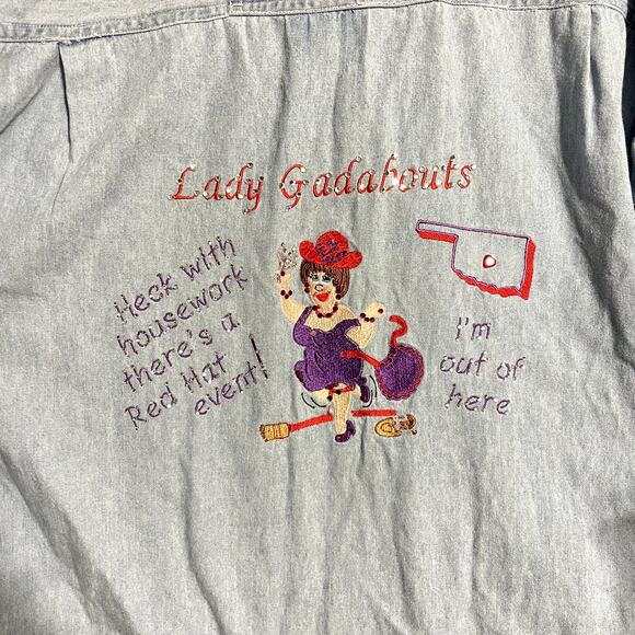 Color Works Red Hat Society Denim‎ Blouse Purple Leopard Print - Size XL - Picture 10 of 11